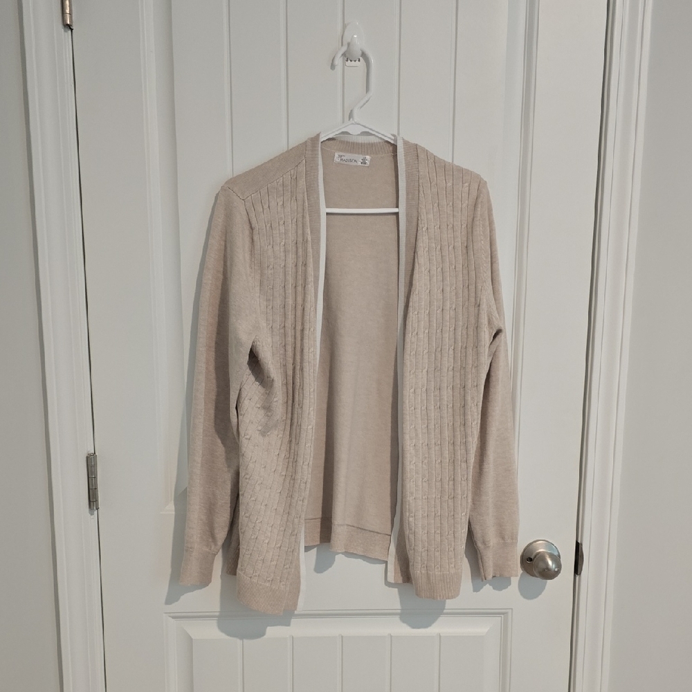 Madison Cream Cardigan Sweater Lightweight Knit